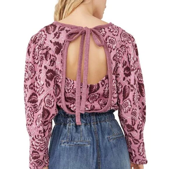 Free People No Ordinary Top Size XL Smoked Pink Combo Open Back Sweater NWT $128 - Picture 2 of 11